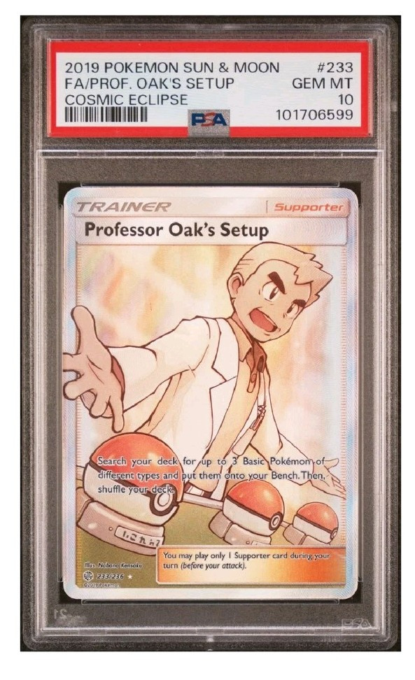 2019 Pokemon Cosmic Eclipse Professor Oak's Setup Full Art Trainer #233 PSA 10!