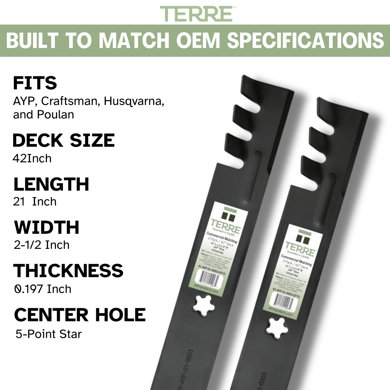 Terre Products 2Pack Mulching Blade 42in Deck Craftsman Husqvarna ...
