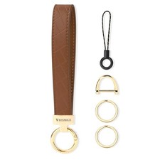 Leather Wristlet Keychain, Car Wrist Key Chain Bracelet with 2 Key Rings Brown