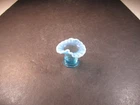 Scarce VTG Fenton Glass Miniature Blue Opal Crimped Top Vase  2 Points Up