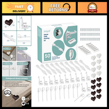 Deluxe 50pc Baby Proofing Kit - Adjustable Safety Latches, Hidden Cabinet Locks,