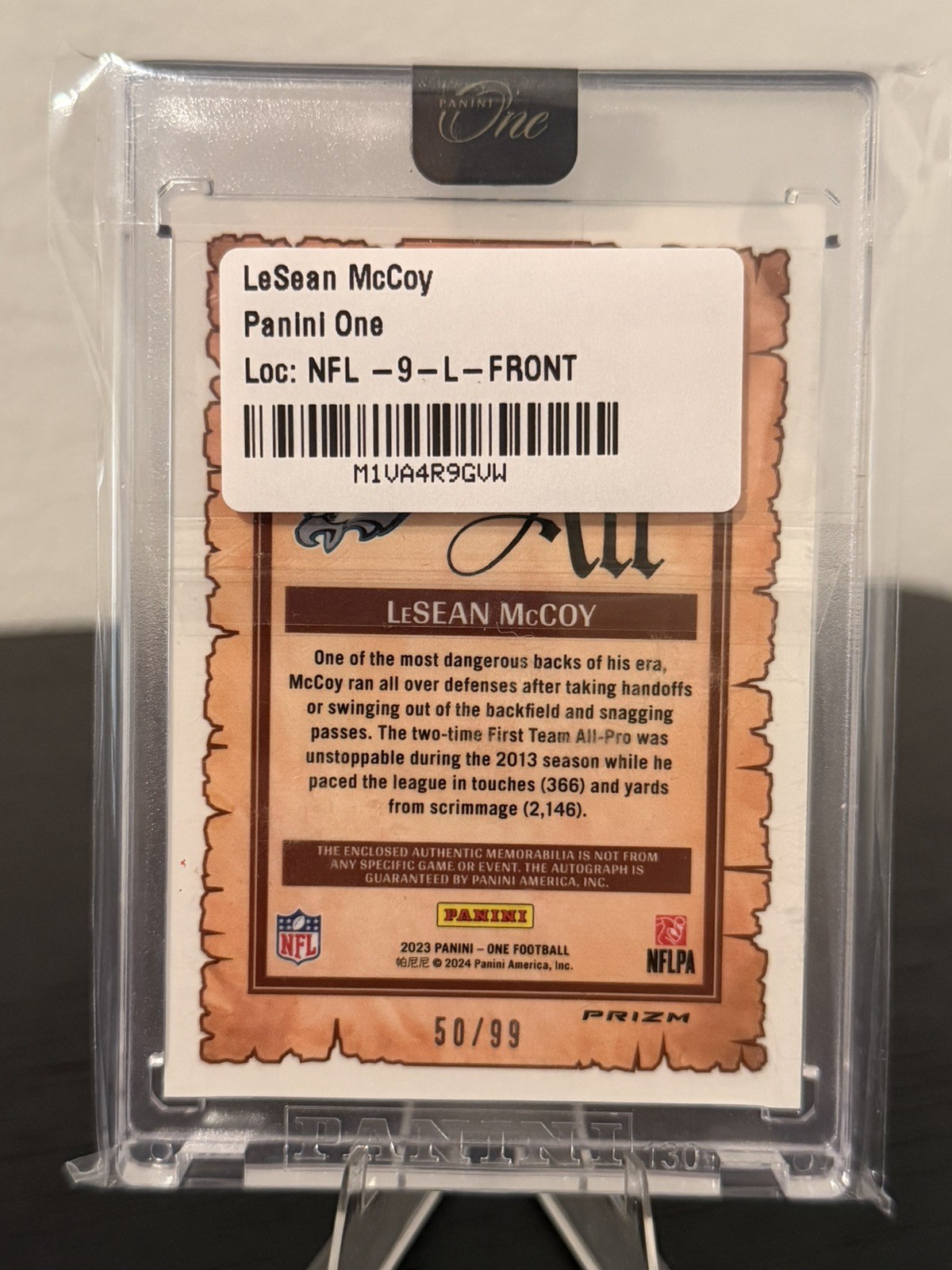 2023 Panini One LeSEAN McCoy One For All /99  Duel Patch Auto Philadelphia view 2