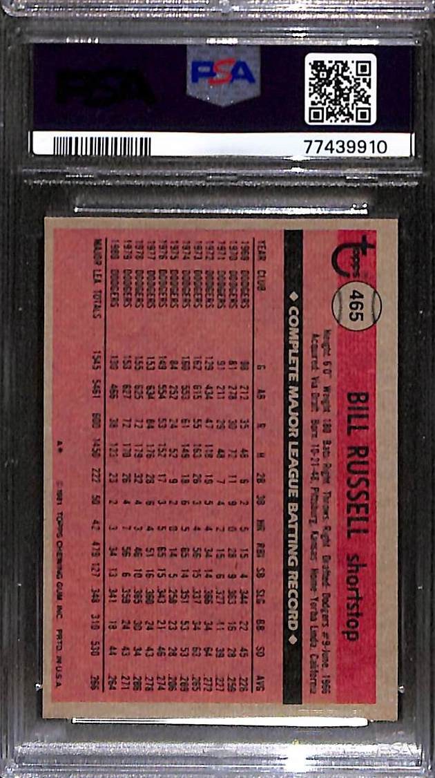1981 Topps #465 BILL RUSSELL PSA 9 Mint 77439910  view 2