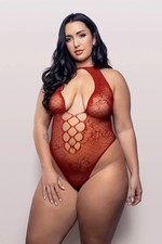 Fantasy Lingerie Vixen Just Kissed Plunging Floral Knit Halter Teddy Queen 14-18