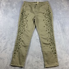 DG2 Diane Gilman Embroidered Straight Leg Jeans Womens 12 Stretch Boho Green
