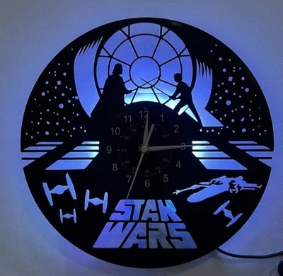 LED Star Wars 12'' Vinyl Schallplatte Silhouette Uhr - Hintergrundbeleuchtung LEDs und Fernbedienung