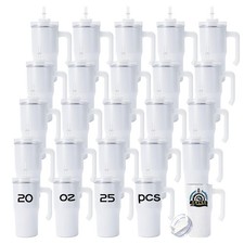 25 Pack 20 oz Sublimation Blank Tumbler with Handle and Straw Stainless Steel...