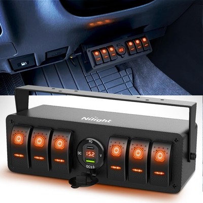 Nilight 6 Gang Rocker Switch Box 12V SPST ON Off Toggle Switches Orange LED