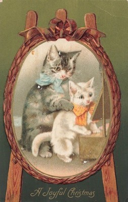 1909 Weihnachtskätzchen Postkarte Plainfield NJ Poststempel Gedruckt Deutschland