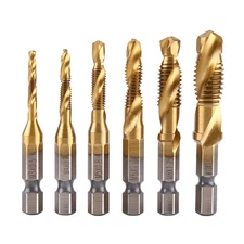 6pcs Metric Thread M3-M10 Titanium Coated HSS Drill And Tap Bits 1/4 Hex