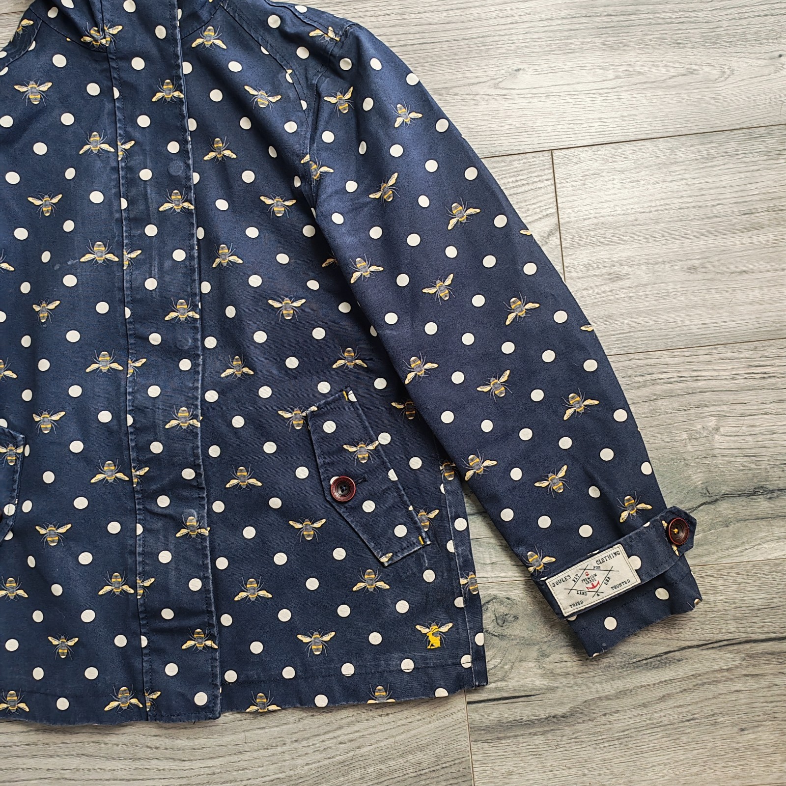 Joules Right As Rain Raincoat Women's Size UK 8 Navy Polka Dot Bee Great Condt image 4