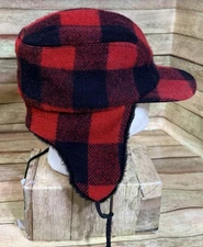 VTG Woolrich Trapper Hat Buffalo Red Plaid Hunting Hat Sz Large Made In USA