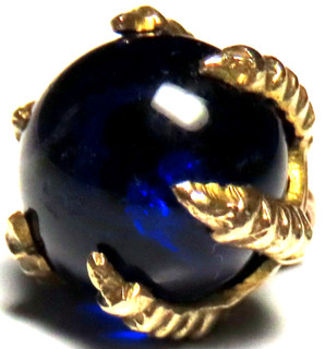 FABULOUS ANTIQUE GILT BRASS TALON CLAW WC BUTTON HOLDING COBALT GLASS SPHERE