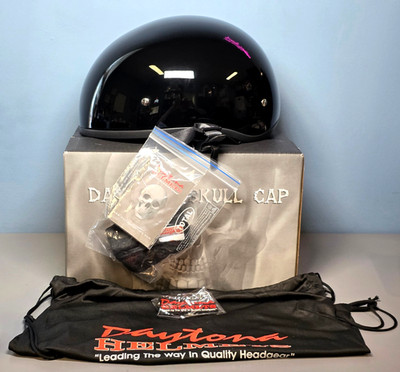 Daytona Helmets D.O.T. Daytona Skull Cap w/o Visor in Hi-Gloss Black Size:M New