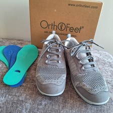 Orthofeet Palma 716 Womens Gray Knit Lace-Up Sneaker 9.5 D Wide Arch Support