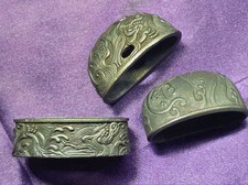 Japanese Samurai Sword Fittings Wave Design Fuchi Kashira Kojiri Set 3pcs