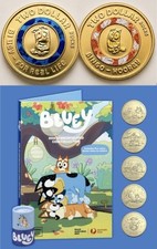 2026 Bluey $2 5-Coin Set Sealed + 2 Colour Coin fr Till + Folder Total 7 coins