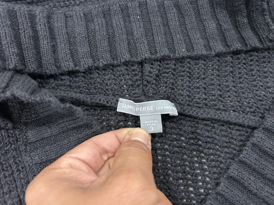 Suéter James Perse Mujer 3 Negro Con Capucha Cuello en V Algodón Lino Tejido Lujo Acogedor Foto 3 de 4