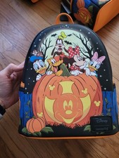 Loungefly Disney Mickey  Friends Halloween Pumpkin Mini Backpack Bookbag GITD