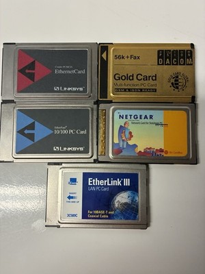 Lot of 5 Assorted Ethernet/PC Cards (DACOM, EtherLink, 2 Netgear, & Linksys)