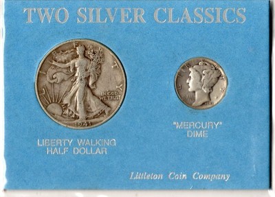 1943 Liberty Half Dollar & 1941 Mercury Dime Littleton Coin Co.-in pouch w docs.