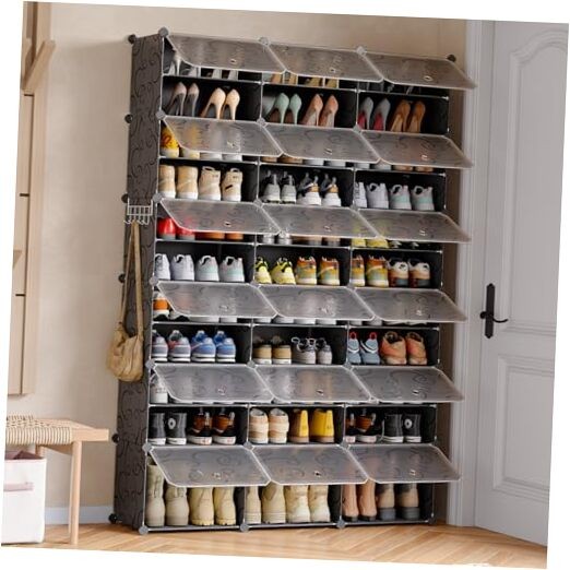 72-Pairs Shoe Storage Organizer Cabinet,Portable Shoe Rack 72 Pair Black