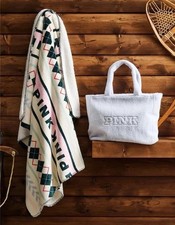 NEW Victoria's Secret PINK Faux-Fur Tote  Cozy-Fleece Sherpa Stripe Blanket