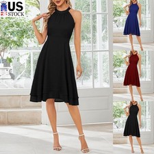 Women Halter Neck Mini Dress Ladies Cocktail Evening Party Dresses A-Line Dress