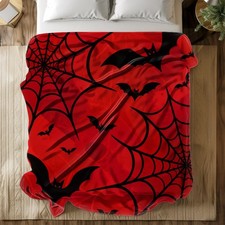 Halloween Spiderweb and Bats Coral Fleece Blanket
