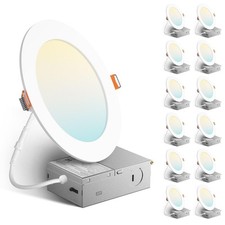 12 Pack 6 Inch 5CCT Ultra-Thin LED Recessed Ceiling Light with J-Box, 2700K/3...