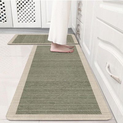Sage Green Vintage Boho Elegance Kitchen Rug Sets [2 PCs], Anti-Fatigue, Wate...