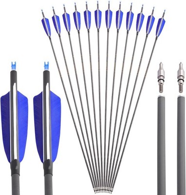 SHARROW 33 inch Carbon Arrows 400 Spine Hunting Arrows with Feather Fletching