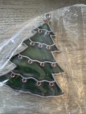 Vintage Stained Glass Christmas Tree Green Red Lights A Star Christmas Ornament