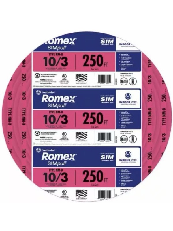 Southwire Romex SIMpull 10/3 NM-B Copper Solid Wire 250 ft Pink