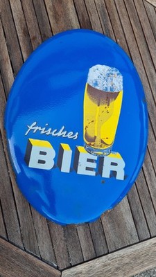 Emailschild Frisches Bier. Vintage. 58x42 cm.