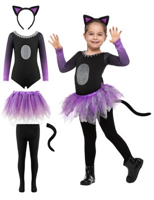 Halloween Child Girl Purple Black Tutu Cat Rock Kostüm für Party mittel 810 J...