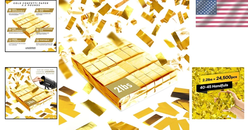Papel confete dourado biodegradável - 2,2 lb a granel para celebrações ecológicas - Imagem 2 de 4