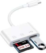 USB C SD Card Reader Digital Camera Adapter for iPhone 16e/16 Plus/16 White