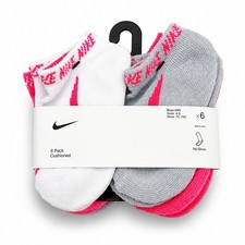 Nike Boys No Show Socks 6-Pack Cushioned Pink Gray White Size XXS 7C-10C