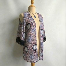 Small Oversized Kimono Duster with Crochet Lace Trim Flowy Boho Festival Style