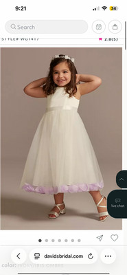 Davids Bridal flower girl dress with iris pedal. Ivory/iris ombré. Size 7