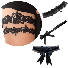 5 PCS Set Womens Lace Garter Bridal Prom Party Wedding Leg Garters Black Bow
