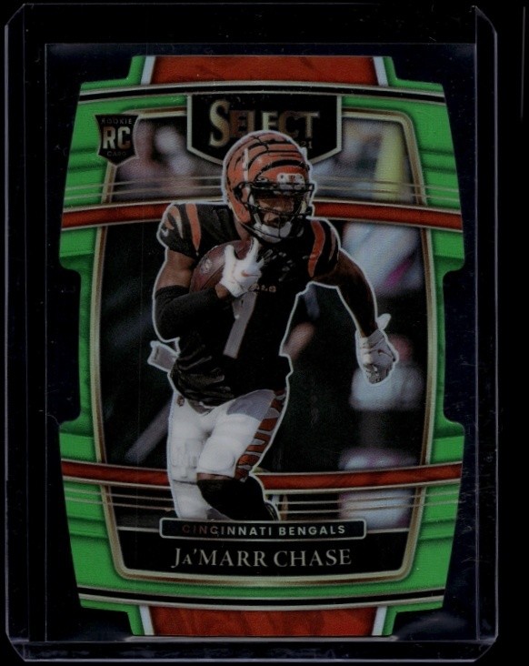 2021 Panini Select Football Ja'Marr Chase #47 RC Rookie Neon Green Die Cut /349