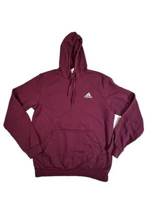 Adidas Hoodie Mens Medium Maroon White Logo Pullover Sweatshirt Athletic