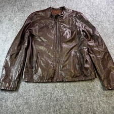 Men's Rogue State Leather Moto Biker Jacket Black Size L