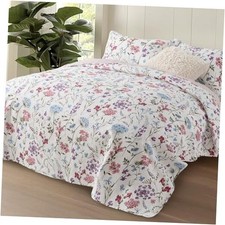 Quilt Set Size - 90"x96" Reversible Bedspread, All-Season Queen Pink Floral