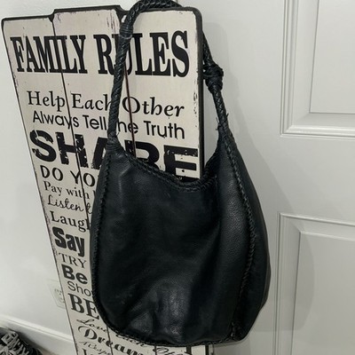 Margot Black Braided Leather Hobo Bag Slouchy Boho Handbag