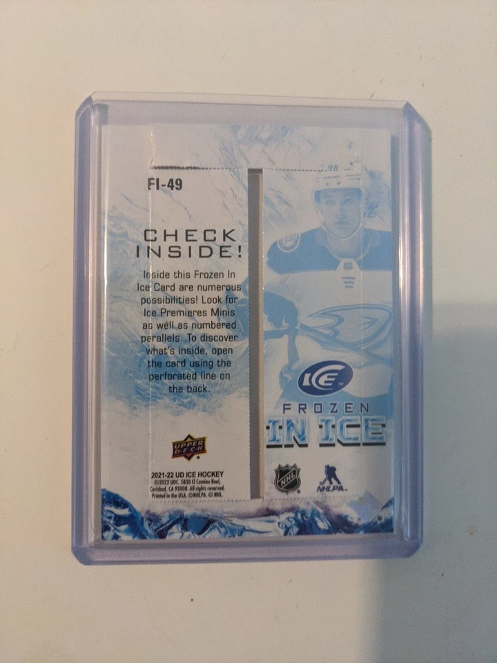 2021-22 UD ICE TREVOR ZEGRAS RC ROOKIE FROZEN IN ICE RIPPED CARD / DUCKS - Image 2 of 2