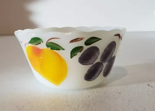 Fire King Peach Grape Blossom Gay Milk Glass Custard Cup Bowl
