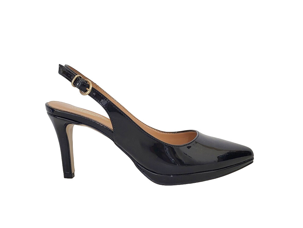 LOTTO SCARPE DECOLLETE DONNA BOTTEGA LOTTI VERNICE NERO TACCO ALTO CINTURINO ITALY